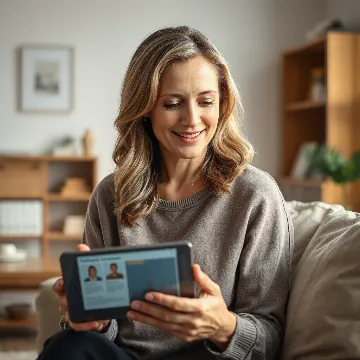 Woman looking at digital content for inflammation support