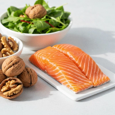 Ernährungs-Sektion mit Omega-3-reichen Lebensmitteln