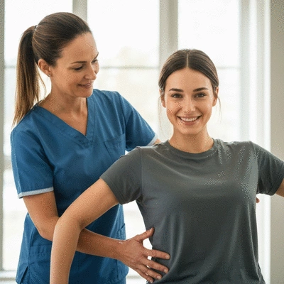 Physiotherapeut bei der Arbeit mit einem Patienten