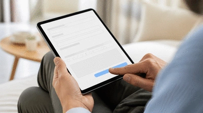 User submitting online form on tablet