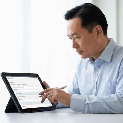User submitting online form on tablet