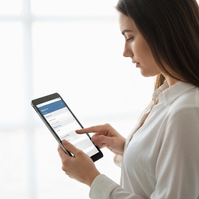 User submitting online form on tablet