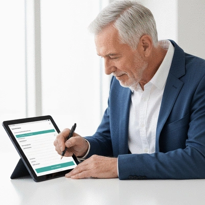 User submitting online form on tablet